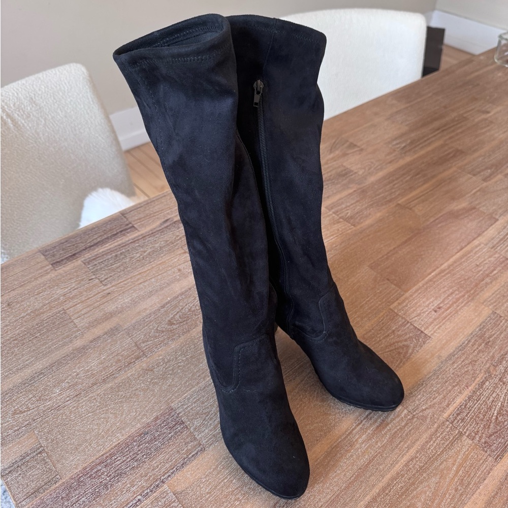 Browns Tall Black Faux Suede Zip Up Knee High Boots 6
